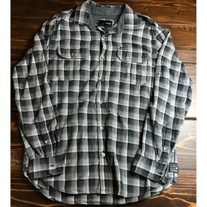 Hurley Shirt, Men's Size Large, Black Gray, Plaid, Button Up, Long Sleeve